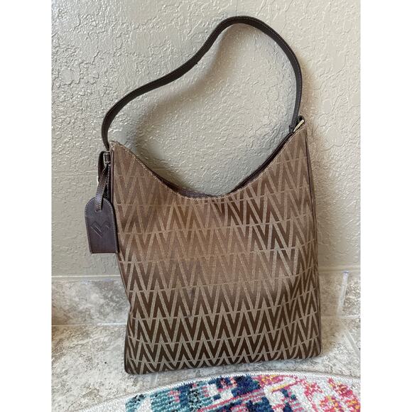 Vintage Mario Valentino Logo Printed brown Shoulder Bag gold hardware - Picture 1 of 16